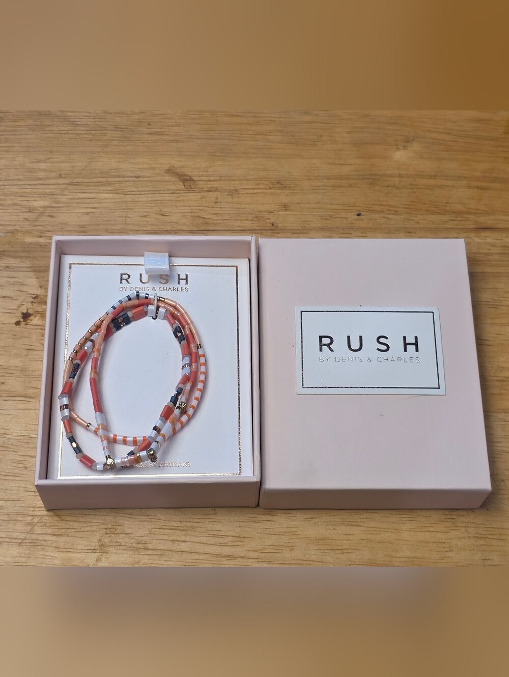 Rush by Denis & Charles Beaded Bracelet Set Coral Orange White Artisan Handmade